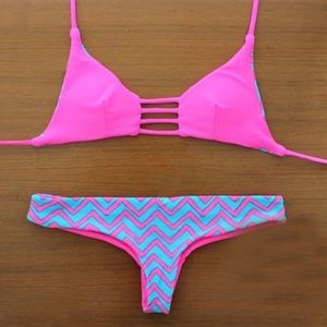 Reversible Pink Blue Chevron Bikini Set